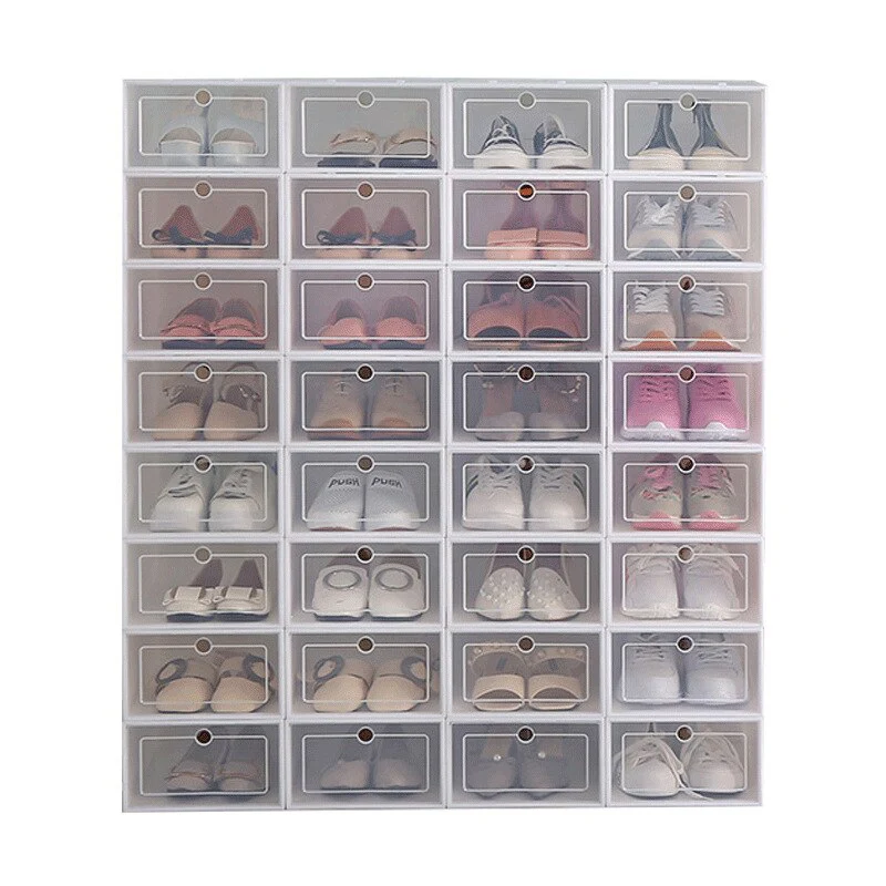 HULIANFU Wholesale 24pcs Shoe Box Set Classic White Foldable Storage Plastic Clear Home Organizer Shoe Rack Stack US CA&NJ warehouse - Deanwangkt