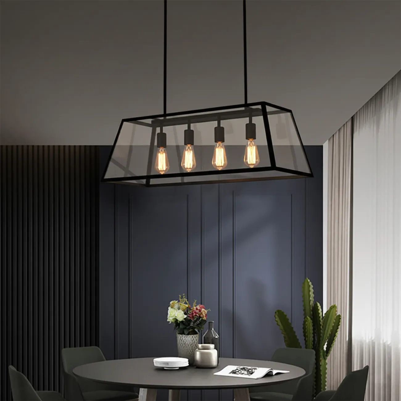 Industrial Black Rectangle Adjustable Kitchen Island Light