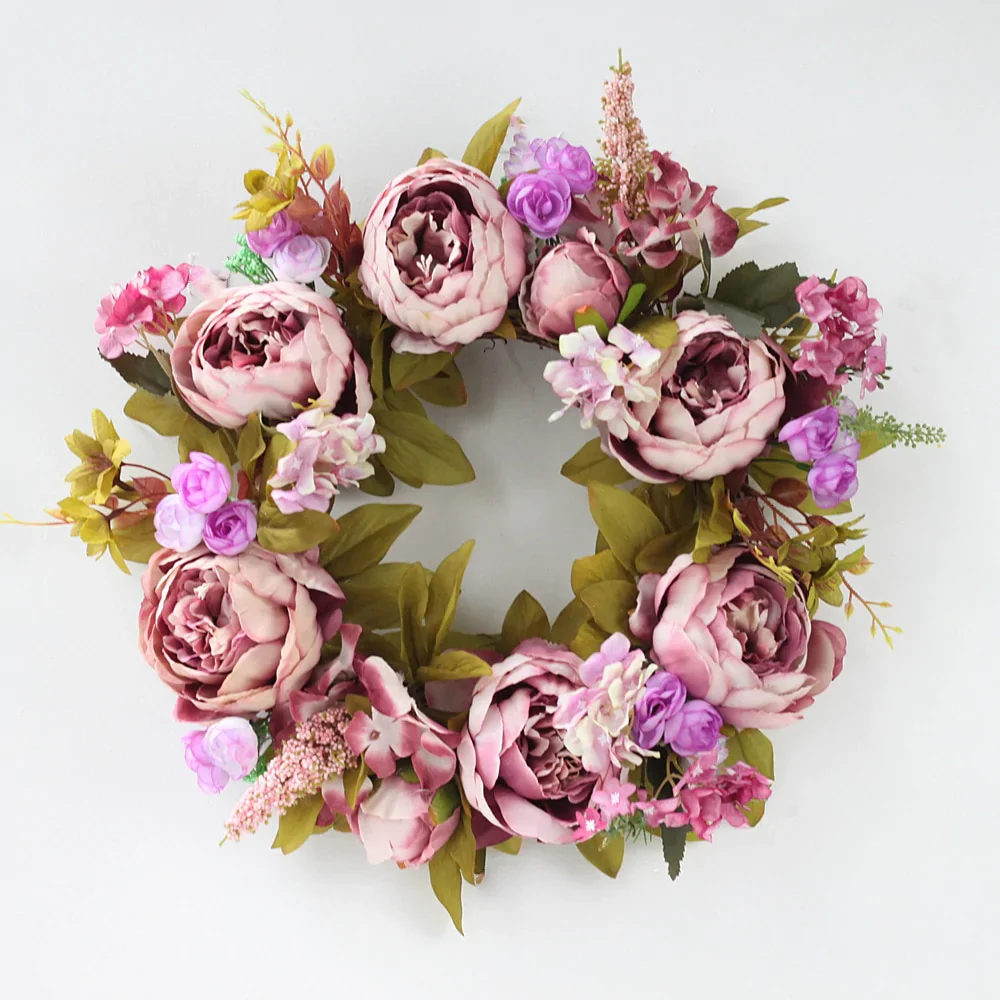 HULIANFU Peony simulated garland Rattan ring decoration Photography props Wedding wreath Flower home door Decoration - Deanwangkt
