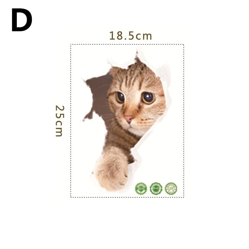 HULIANFU Toilet Stickers 3D Cat Vivid Wall Sticker  Fashion Lovely Animal Pvc Waterproof Decal For Bathroom Toilet Kicthen Decorative - Deanwangkt