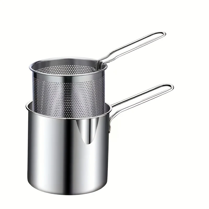 1pc Japanese-Style Mini Deep Fryer Pot - 304 Stainless Steel Gas Frying Pot with Filter Net for Tempura Oil Saving - Compact Space-Saving Design for Household Kitchen - Deanwangkt