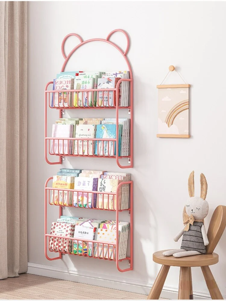 HULIANFU Simple Metal Bookshelf Iron Art Furniture Children  Picture Books Storage Rack Save Space Wall Hanging Shelf Bookcase Bedroom - Deanwangkt
