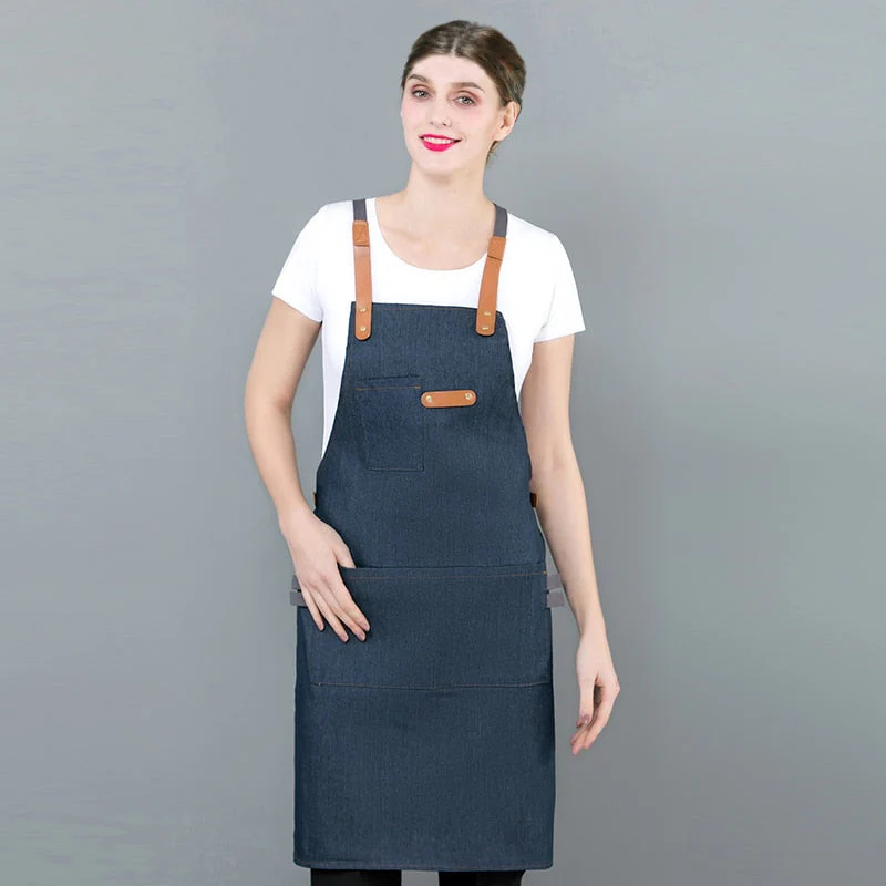 HULIANFU Long Apron Denim Restaurant Hotel Waist Chef Apron Bar Pub Kitchen Waiter Waitress Cook Apron Universal Cooking Hat Caps 56-58cm - Deanwangkt