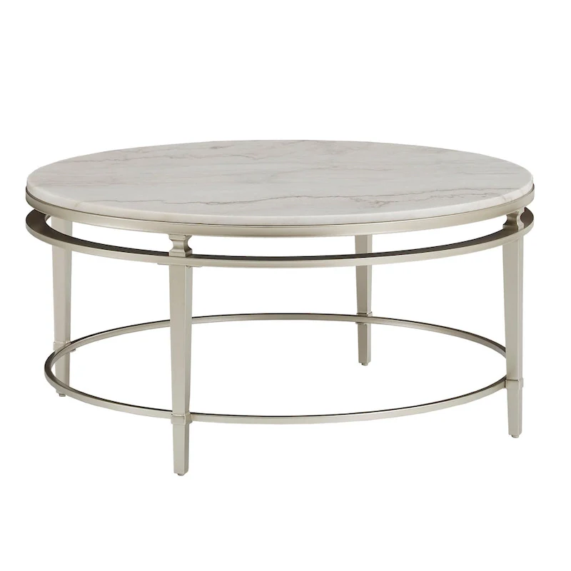 Egan Champagne Silver Finish Marble Top Table by