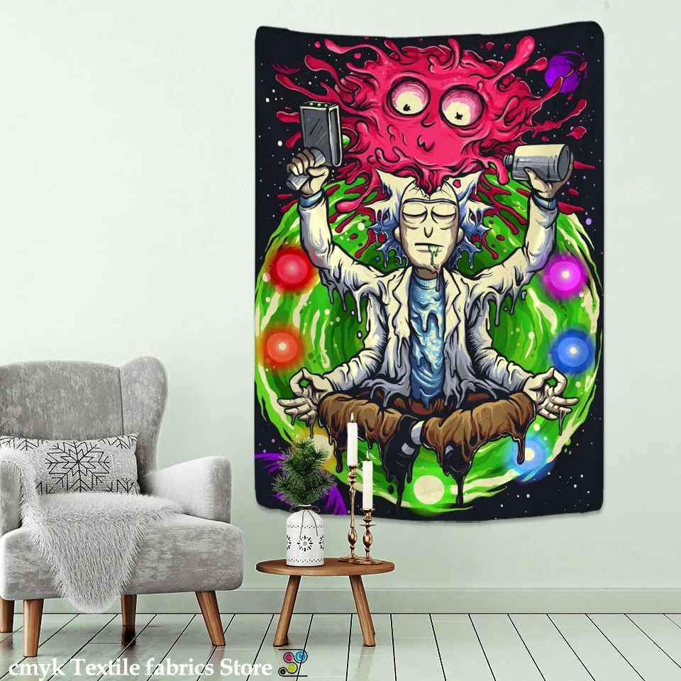 HULIANFU Psychedelic Meditator Tapestry Wall Hanging Cartoon Witchcraft Bohemian Style Mandala Kawaii Room Home Decor - Deanwangkt