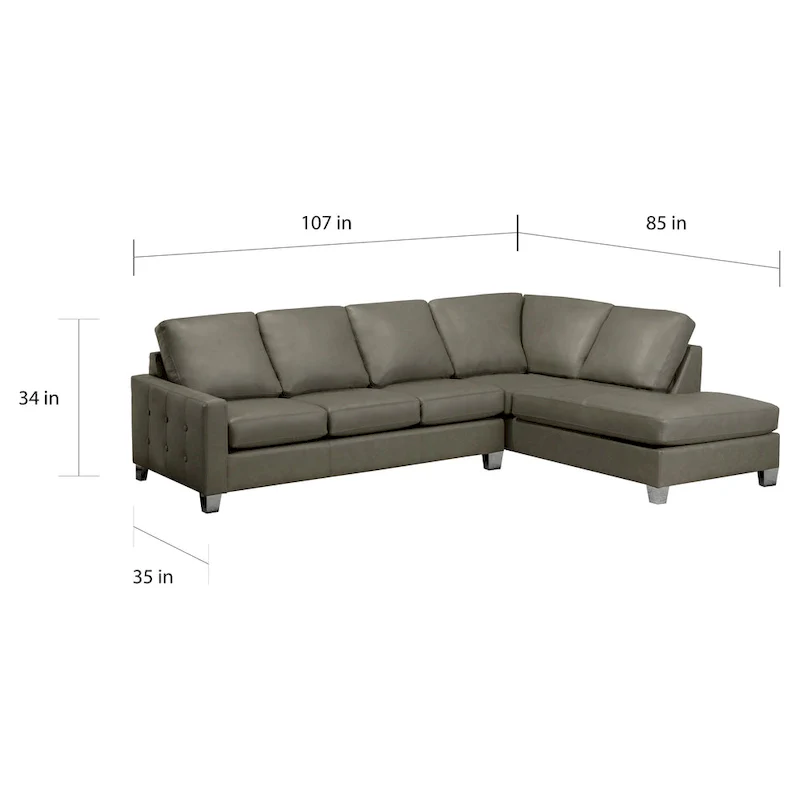 Dean Top Grain Italian Leather Tufted Sectional Sofa - 107 x 85 x 35 x 34