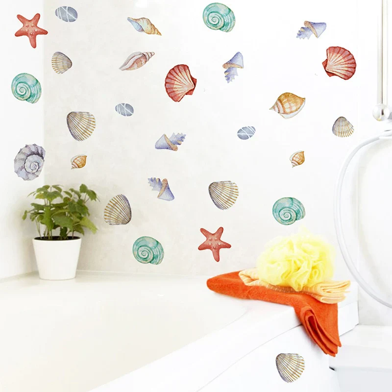 HULIANFU Multicolor Shell Wall Stickers Home Decoration Wall Decals PVC Waterproof Bathroom Wall Decor Kids Baby Room Cartoon Wall Murals - Deanwangkt