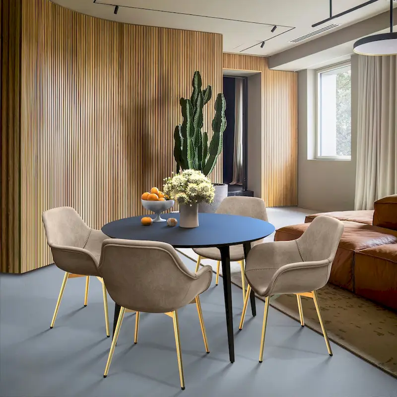 Markley Modern Leather Dining Armchair Set of 4 With Gold Metal Legs Accent Side Chair