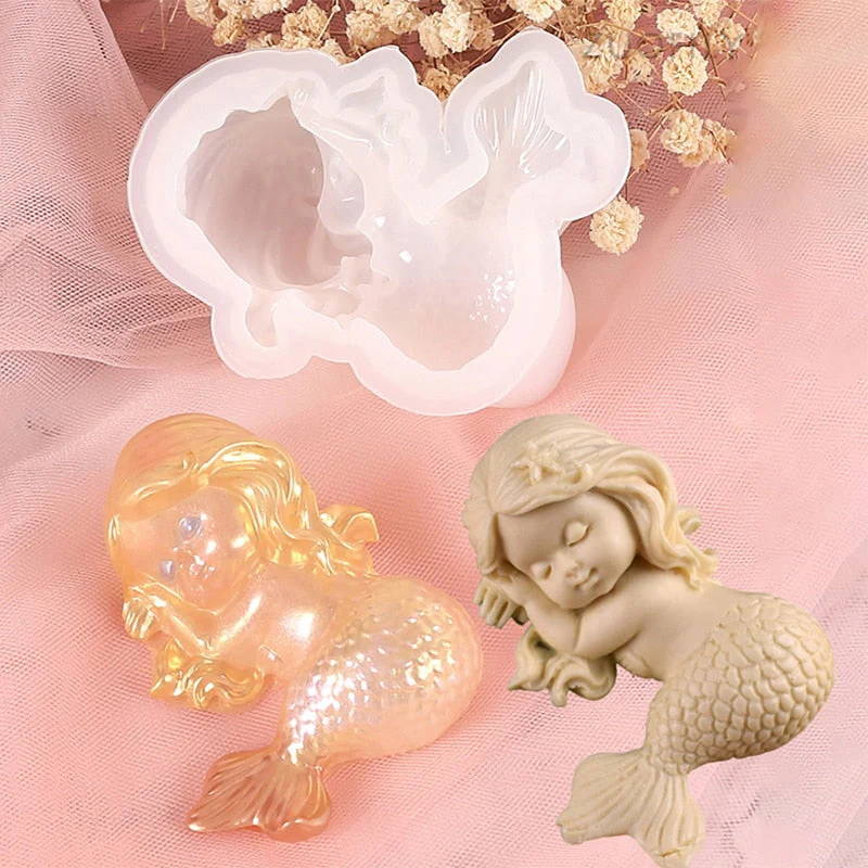 HULIANFU Sleeping Mermaid Silicone Molds Chocolate Fondant Mould Handmade Soap Mold Mermaid Cake Topper DIY Angel Craft Art Candle Mould - Deanwangkt