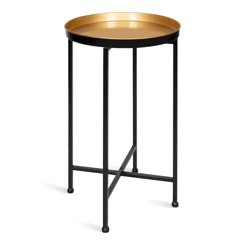Celia Round Metal Tray/ Foldable Accent Table - 14x14x25.75