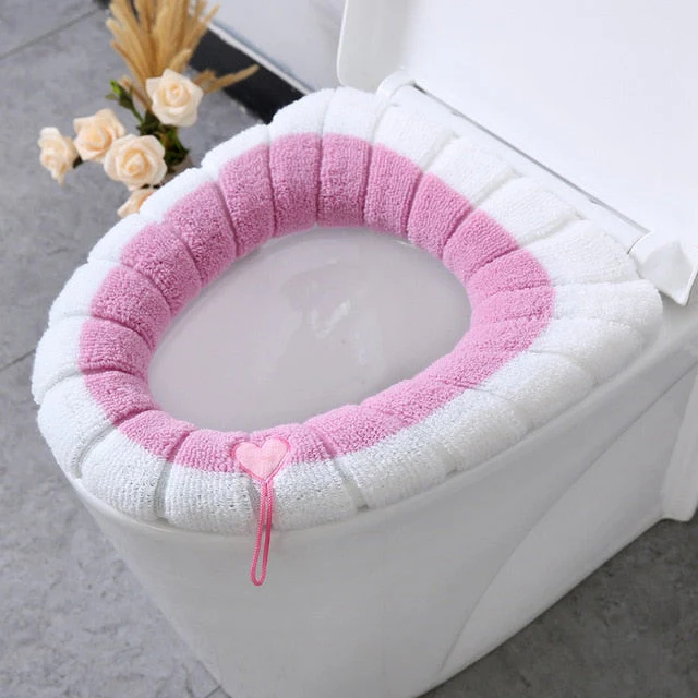 HULIANFU Winter Warm Toilet Seat Cover Closestool Mat 1Pcs Washable Bathroom Accessories Knitting Pure Color Soft O-shape Pad Bidet Cover - Deanwangkt