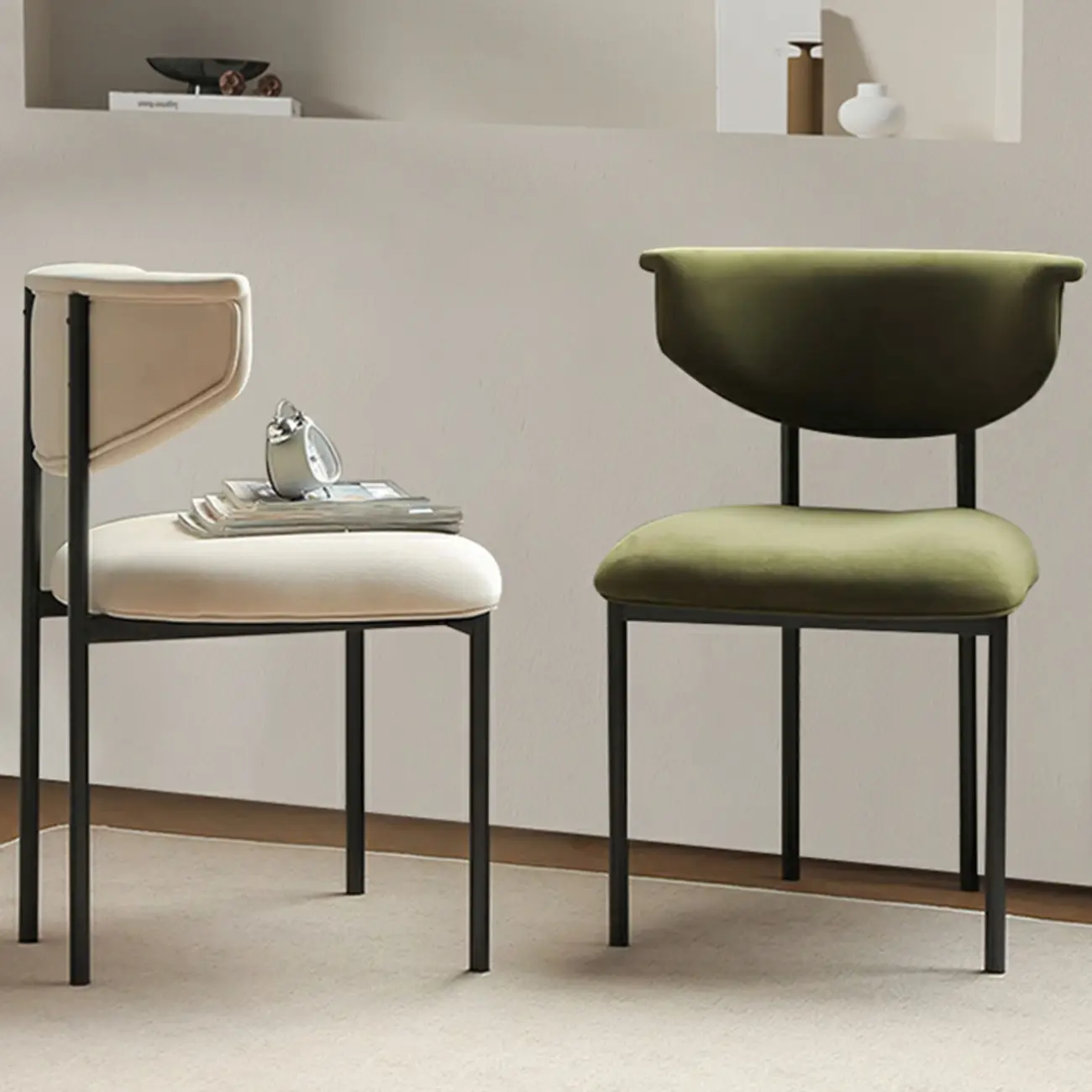 Upholstered Metal Legs Open Back Dining Chair