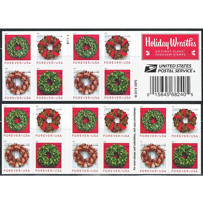 Holiday Wreaths 2019, (Book of 20) - TWENTYSTAMPS