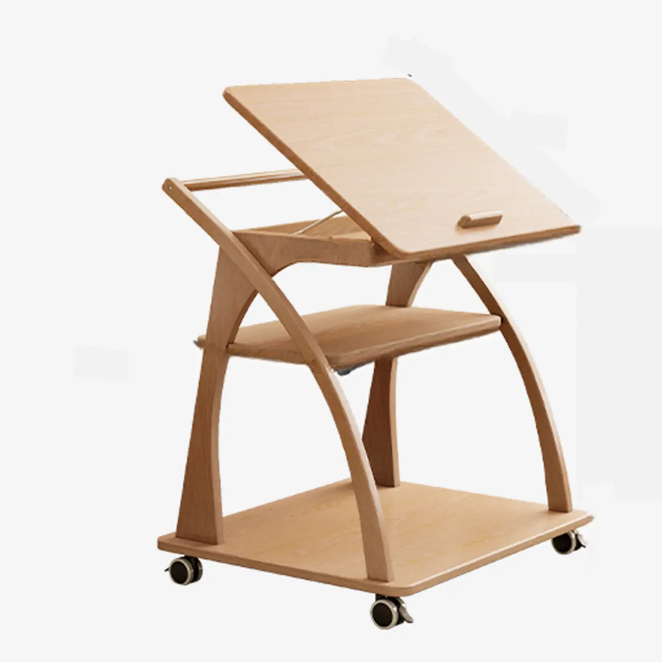 Folding 3-Tier Wooden Flip Top Rolling Side Table Nut-Brown