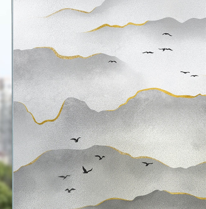HULIANFU Landscape pastoral pattern window frosted glass sticker opaque toilet anti-lighting bathroom film anti-peep shading window paper - Deanwangkt