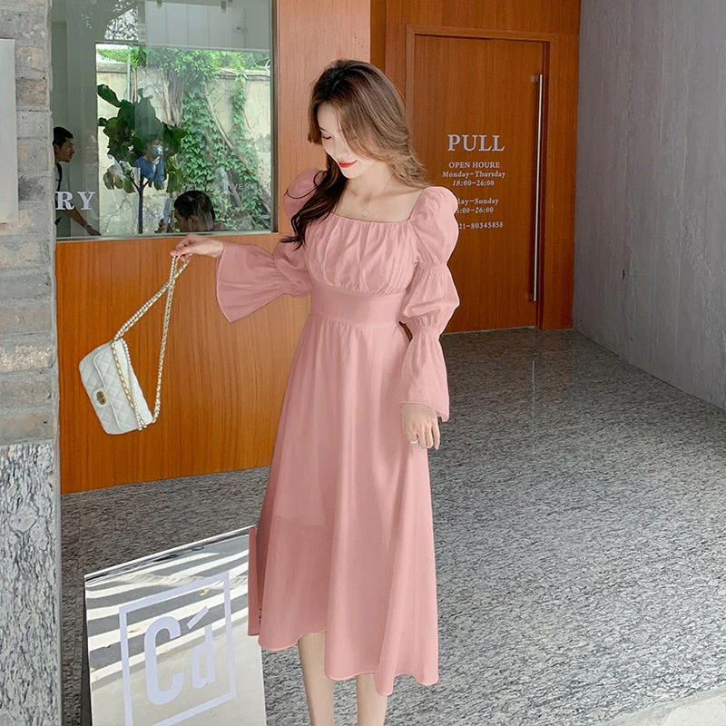Hulianfu Backless Sexy Vintage Fairy Dress Women Sweet Elegant Princess Evening Party Dresses Female Casual Korean Long Sleeve Chic Dress - Deanwangkt
