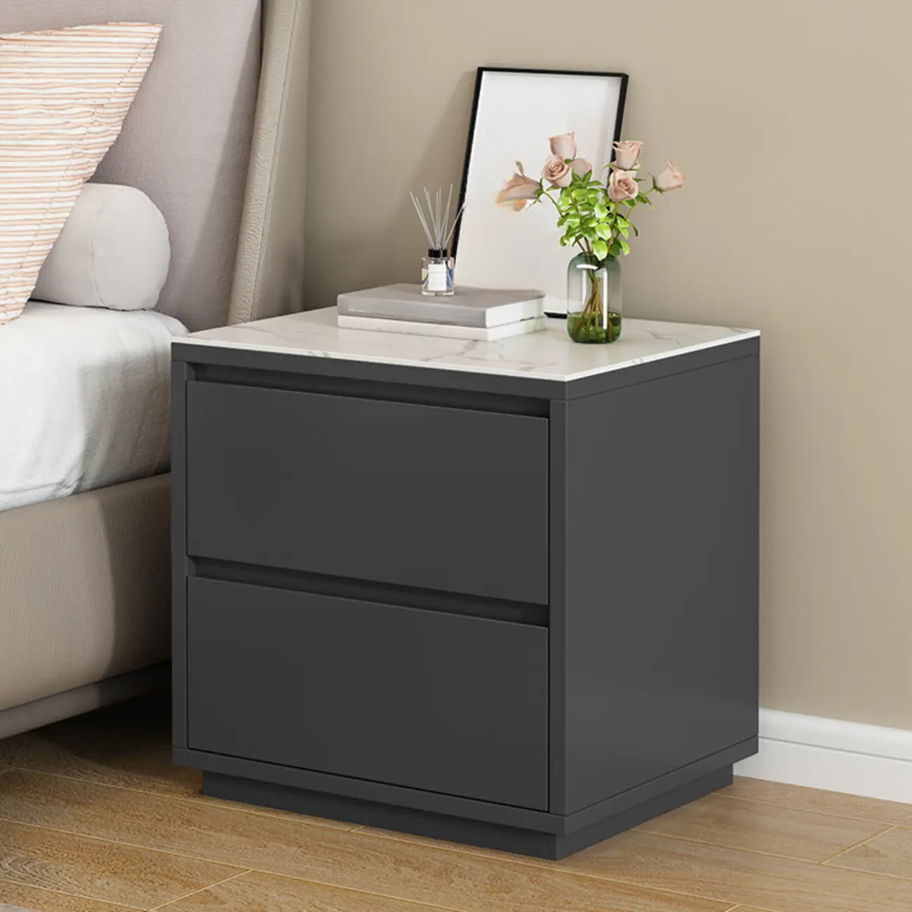 Wood Modern Narrow Two-Drawer Nightstand