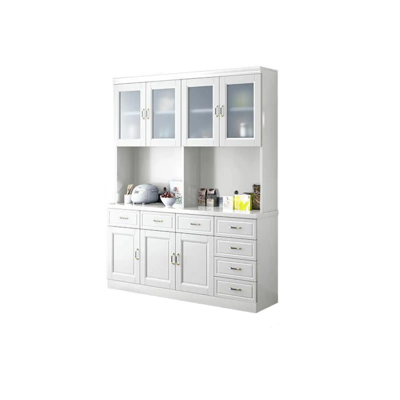 Kitchen Wooden White Cabinet Sideboard Built-in Wine Rack