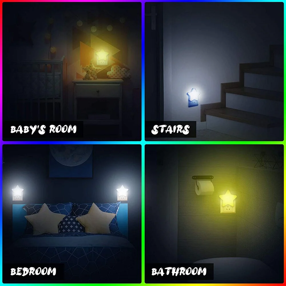HULIANFU Sensor Control Mini Star Moon LED Light EU/US Plug Night Lamp for Bedside Lamp Baby Bedroom Children  Room Sleeping Decoration - Deanwangkt