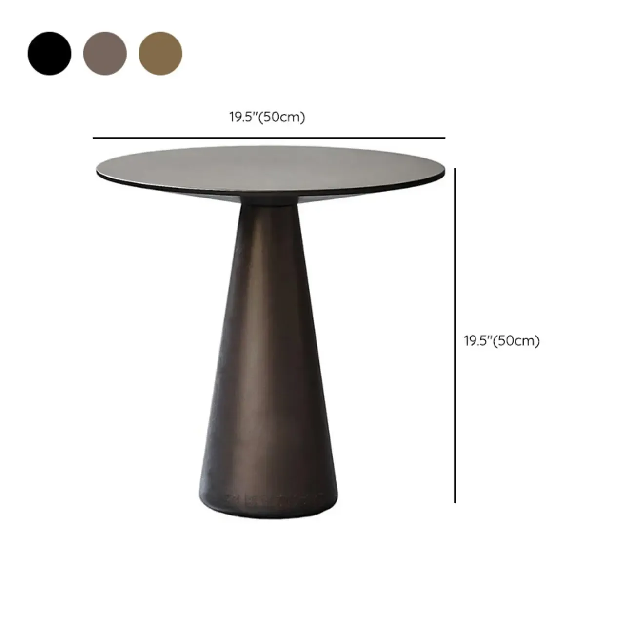 Brown Modern Round Tabletop Metal Pedestal Side Table