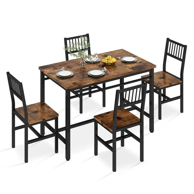 Modern Industrial 5-Piece Dining Table Set, Rectangular Table and Chairs Set, Dinette, Space Saving Dining Set