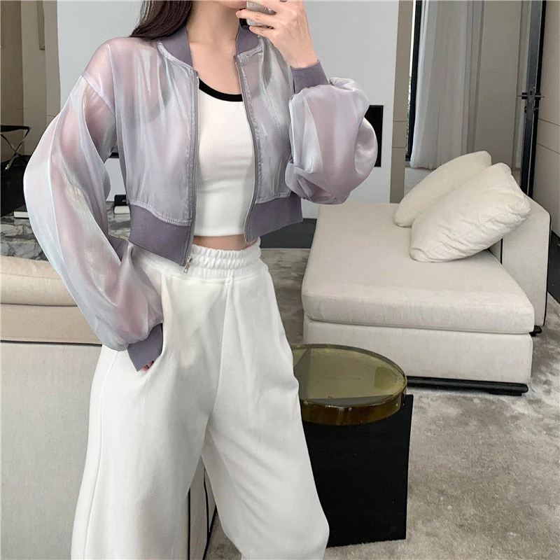 Hulianfu Jackets Women Cropped Thin Summer Zipper Pure Color Cool Simple Outwear Sun Protection Outdoor Fashion Ladies Leisure Popular - Deanwangkt
