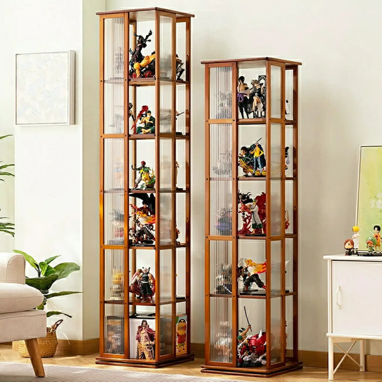 Modern Black Bamboo Tall Narrow Glass Open Display Cabinet