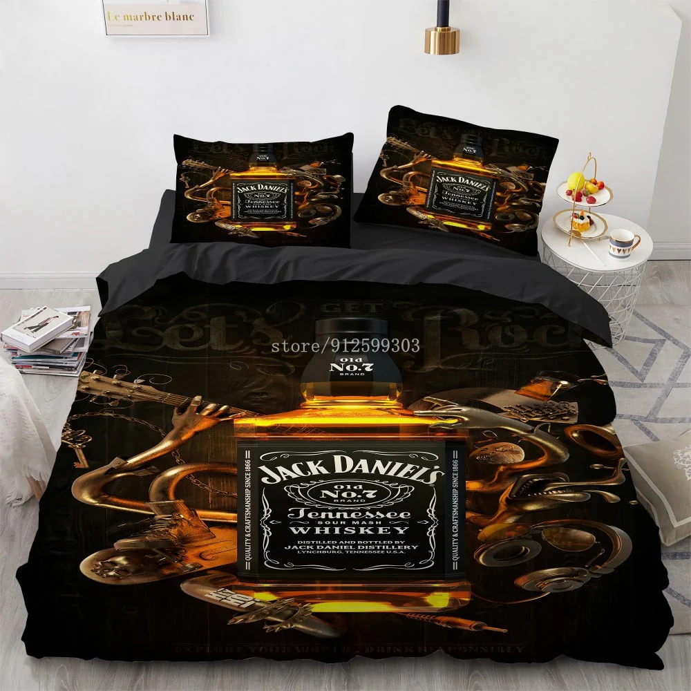 HULIANFU Interesting Cartoon Whisky Bedding Set Jack Daniels Duvet Cover Set Pillowcase Comforter Sets For Aldults Gift US EU AU UK Size - Deanwangkt