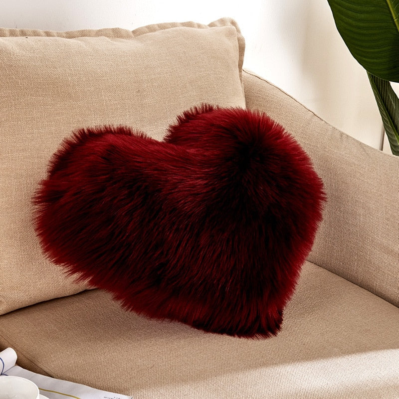HULIANFU Sofa Pillow Cover+Inner Shaggy Pillow Love Heart Cushion Cover Faux Fur Sheepskin Pillow Case Living Room Decorative Pillowcases - Deanwangkt