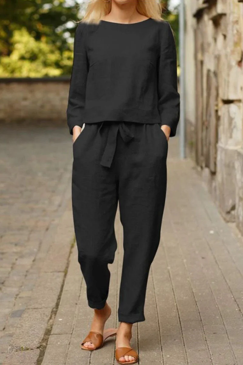 hulianfu Fashion Vintage Solid Patchwork O Neck Long Sleeve Two Pieces(4 Colors) - Deanwangkt