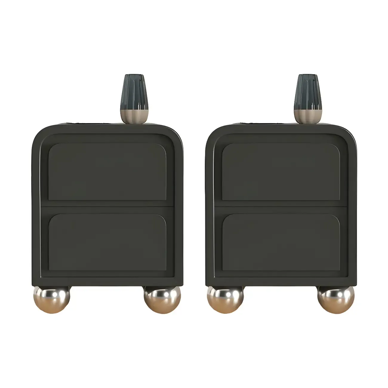 Narrow Off-White Faux Leather 2 Drawers Nightstand