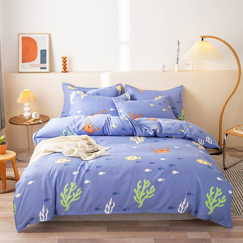 HULIANFU  Soft Bedding Set with Fitted Sheet Duvet Cover Pillowcase Boys Girls Bed Linen Flowers Plant Home Bedclothes - Deanwangkt