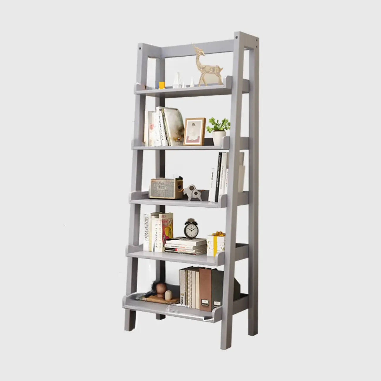 Scandinavian Rectangle Wood 5-Tier Ladder Bookcase