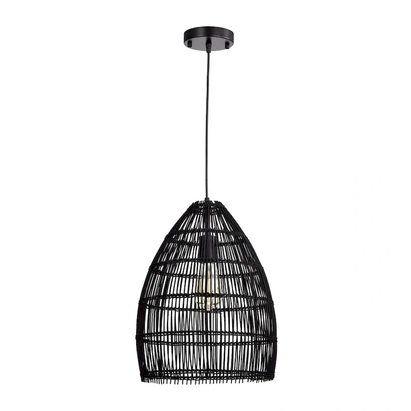Naira Black 1-Light Rattan Cage Basket Pendant Light