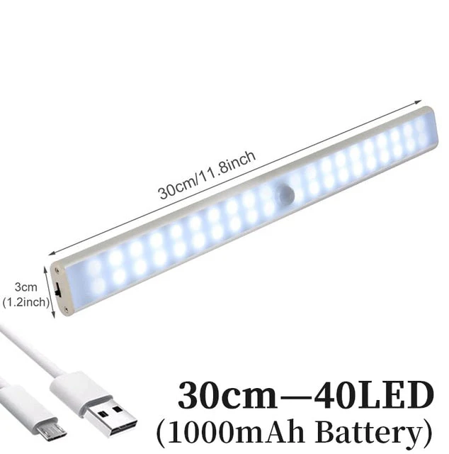 HULIANFU Rechargeable LED Under Cabinet Lighting Closet Light Motion Sensor Kitchen Night Wardrobe With Magnetic Strip For Stairs Bedroom - Deanwangkt