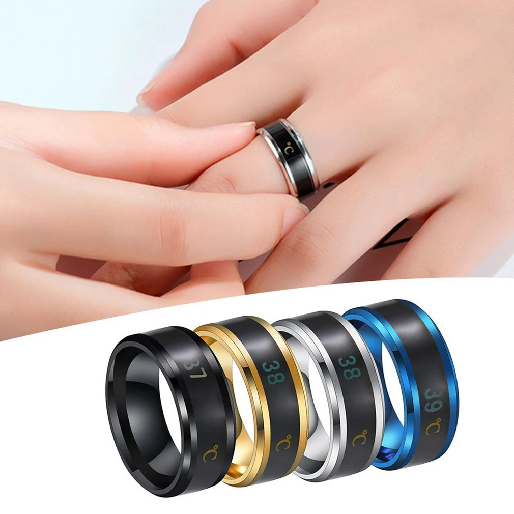 HULIANFU Smart Sensor Temperature Ring Modern Real-time Intelligent Temperature Test Finger Rings Thermometer Women Men Jewelry Gifts - Deanwangkt