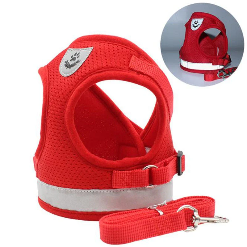 HULIANFU Vest Harness Leash Adjustable Mesh Vest Dog Harness Collar Chest Strap Leash Harnesses With Traction Rope XS/S/M/L/XL - Deanwangkt