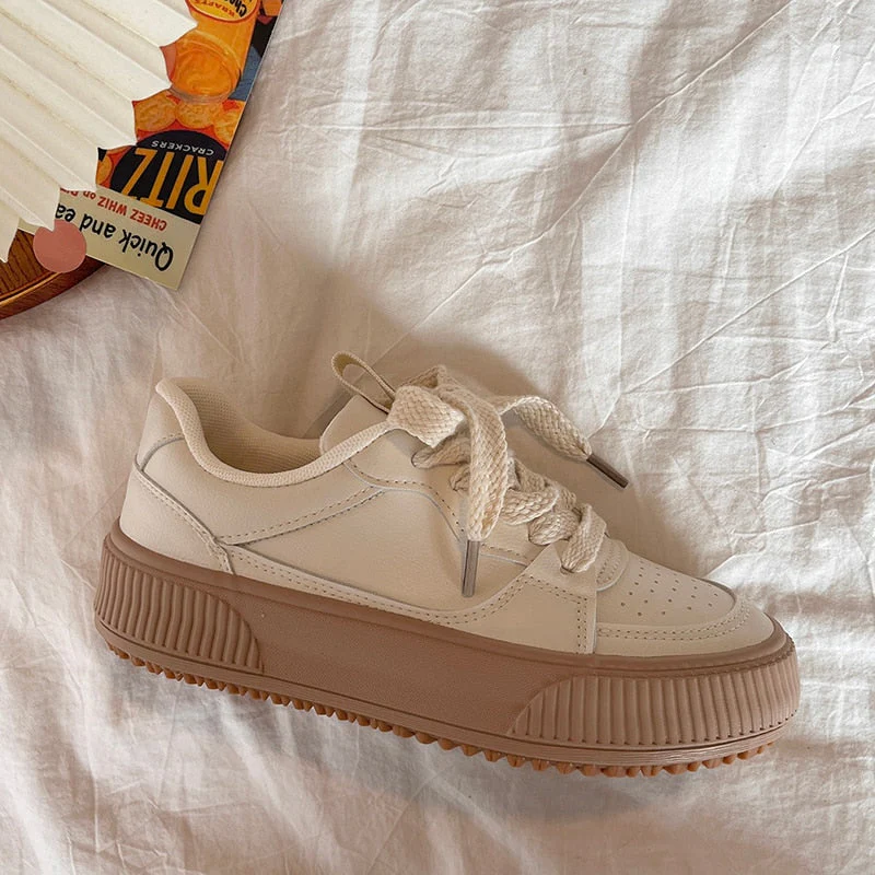 Brand Leather Sneakers Women  Designer Woman Sneakers Lace Up White Casual Ladies Spring Autumn Flats Woman Vulcanized Shoes - Deanwangkt