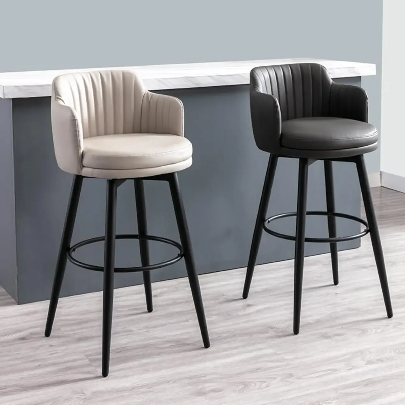 Modern Round Upholstered Curved Back Bistro Swivel Bar Stool