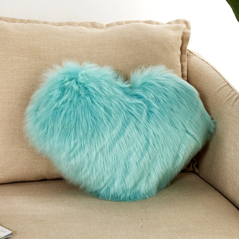 HULIANFU Sofa Pillow Cover+Inner Shaggy Pillow Love Heart Cushion Cover Faux Fur Sheepskin Pillow Case Living Room Decorative Pillowcases - Deanwangkt