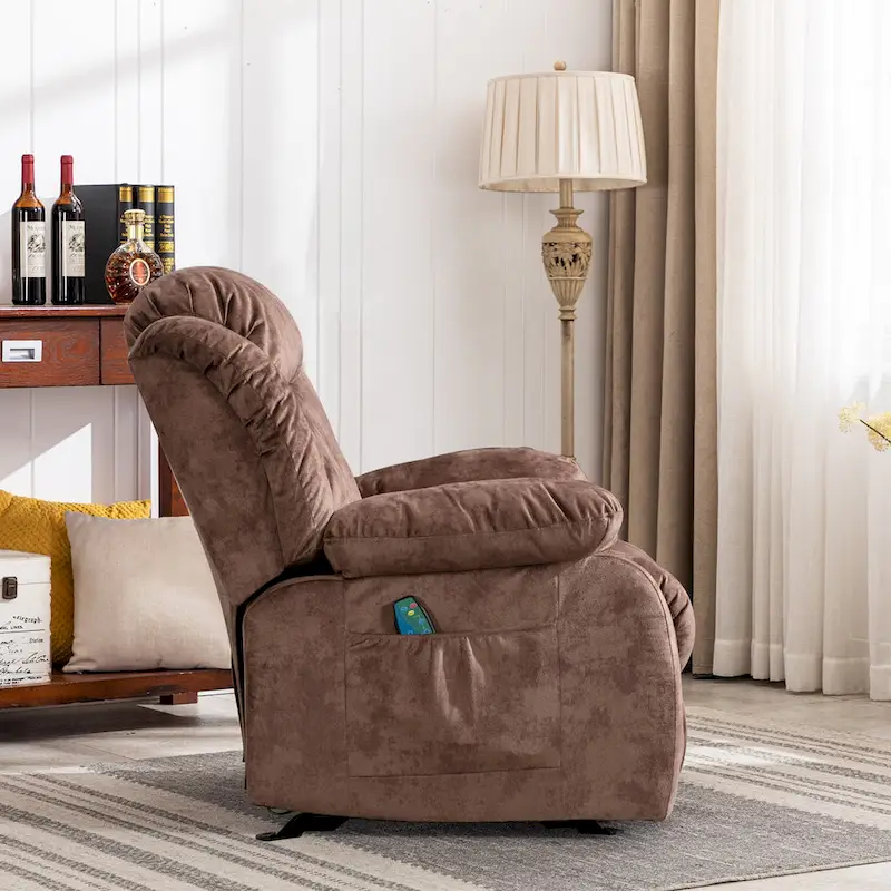 Soft Fabric Overstuff Manual Recliner with Massager and Heat