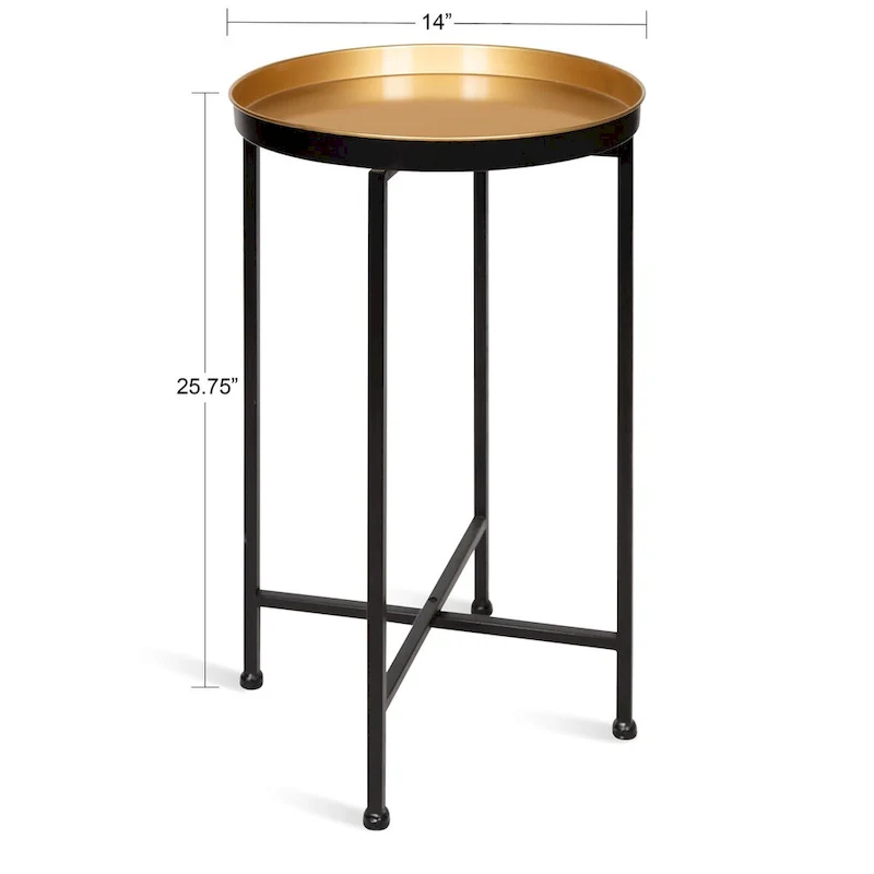 Celia Round Metal Tray/ Foldable Accent Table - 14x14x25.75