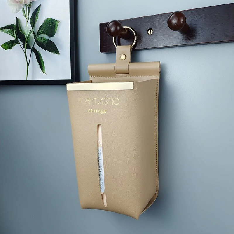HULIANFU Leather PU Tissue Box Simple Toilet Tissue Bag Car Tissue Holder Removable Hanging Home Decorative Tissue Cover Kitchen Storage - Deanwangkt