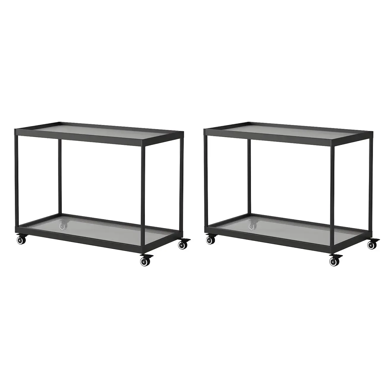 Gold Glass Rectangular Top Shelf Side Table on Wheels