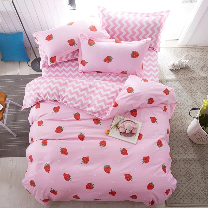 HULIANFU Nordic Style Pink Heart Bedding Set Cover Cute Bed Linens Duvet Cover Sheets and Pillowcases Queen King Size Home Textile Sets - Deanwangkt