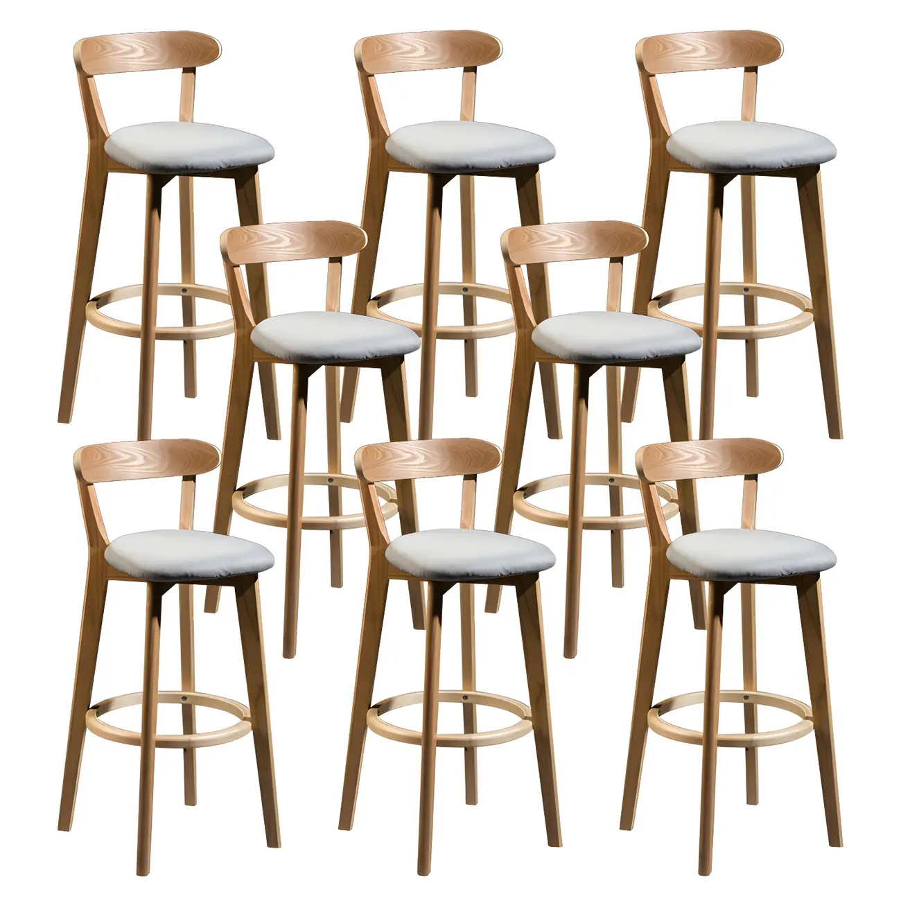 Wooden Upholstered Low Back Bar Height Stools Set of 2