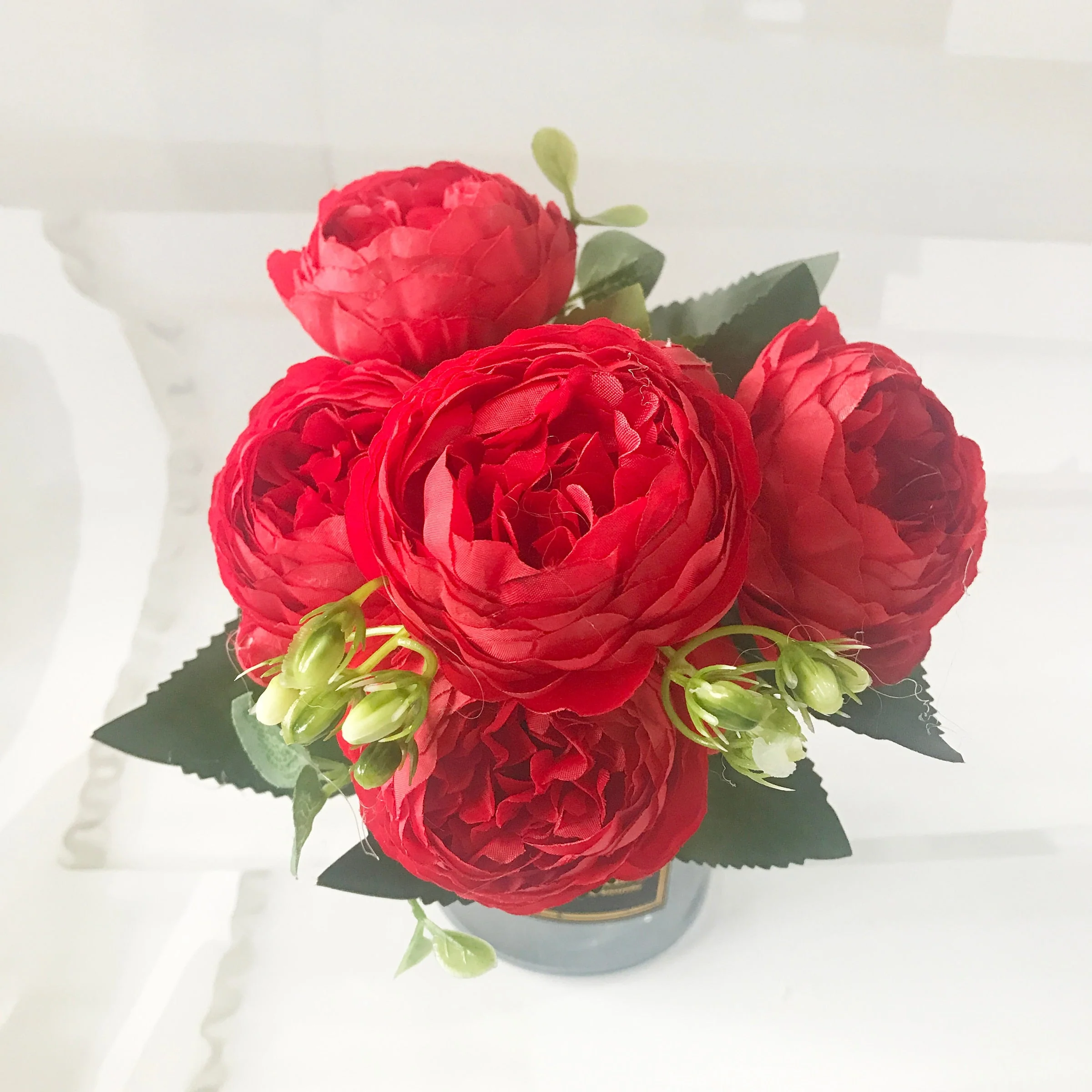 HULIANFU 2026  30cm Rose Pink Silk Peony Artificial Flowers Bouquet 5 Big Head and 4 Bud Cheap Fake Flowers for Home Wedding Decoration indoor - Deanwangkt