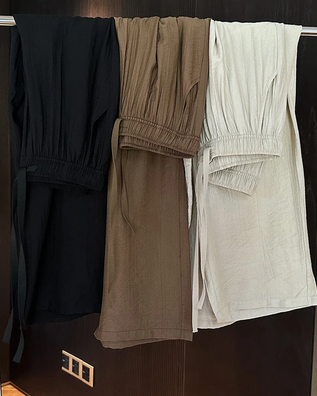 Spring/Summer lightweight breathable silky draped straight-leg casual pants for women, high-waist slimming relaxed wide-leg trousers