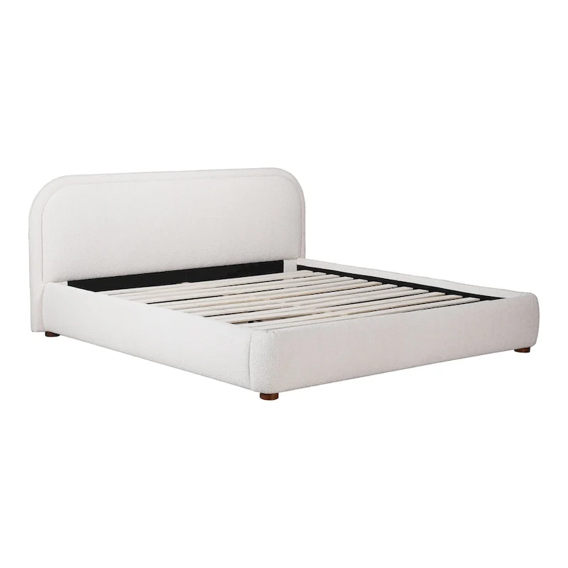 Aurelle Home Collete Modern Curved Oatmeal Upholstered Platform Bed
