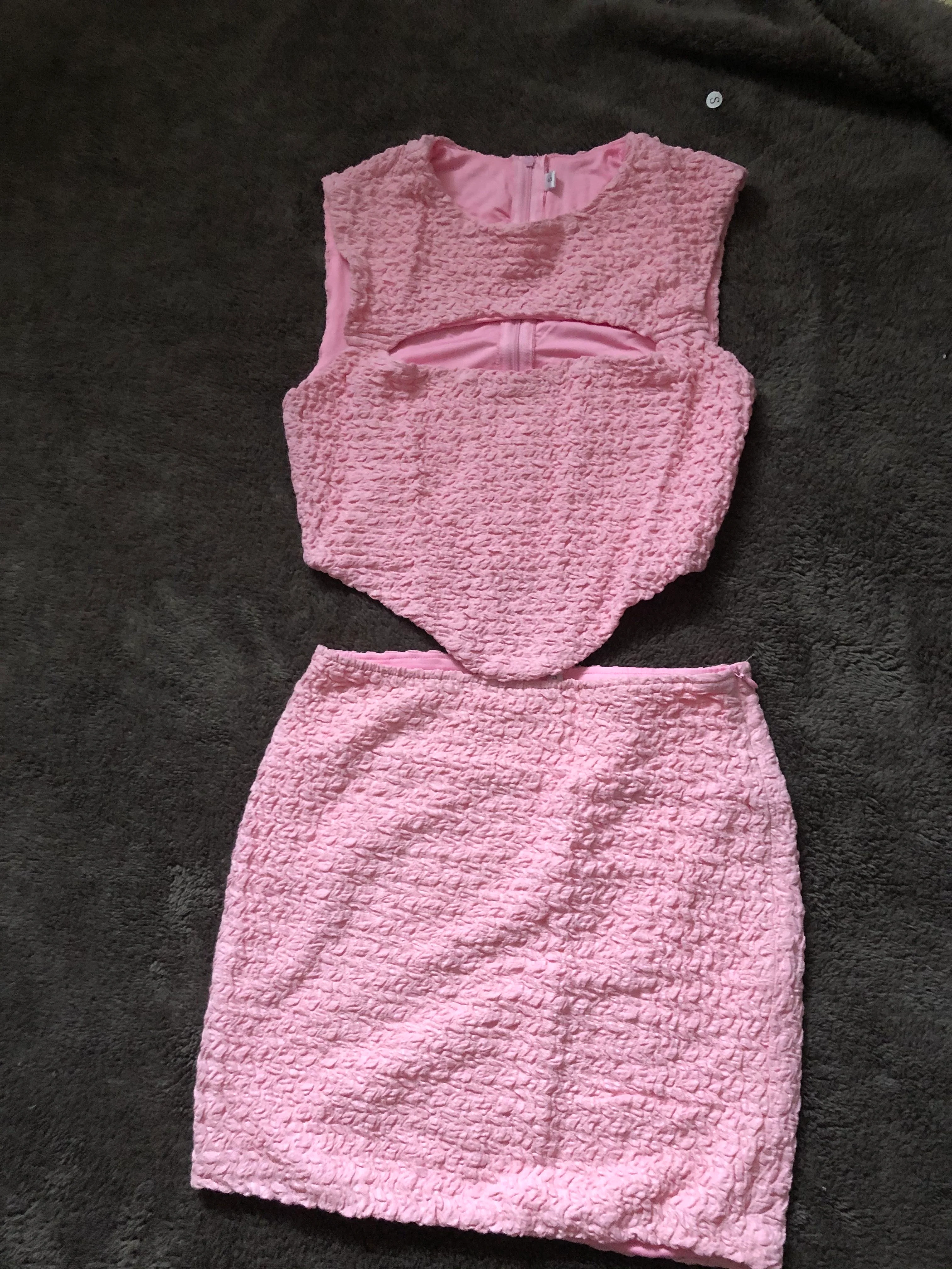 Hulianfu Pink Sleeveless 2 Piece Dress Set Sexy Cut Out Holiday Party Dresses Casual Cropped Top and Mini Skirt Women - Deanwangkt